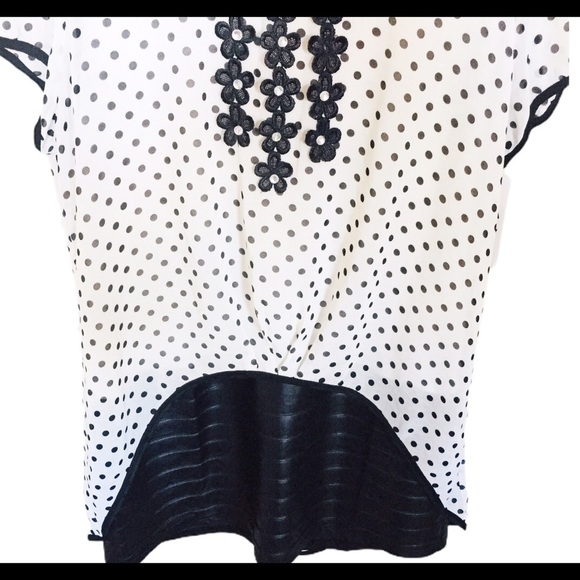 NWT A BY D (Boutique) Polka Tunic Top With Vegan/Faux Detail Leather Ivory Large - Picture 5 of 8